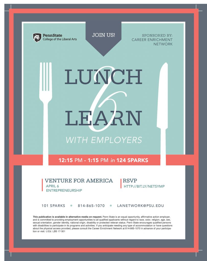 Next Lunch & Learn with Venture for America April 6