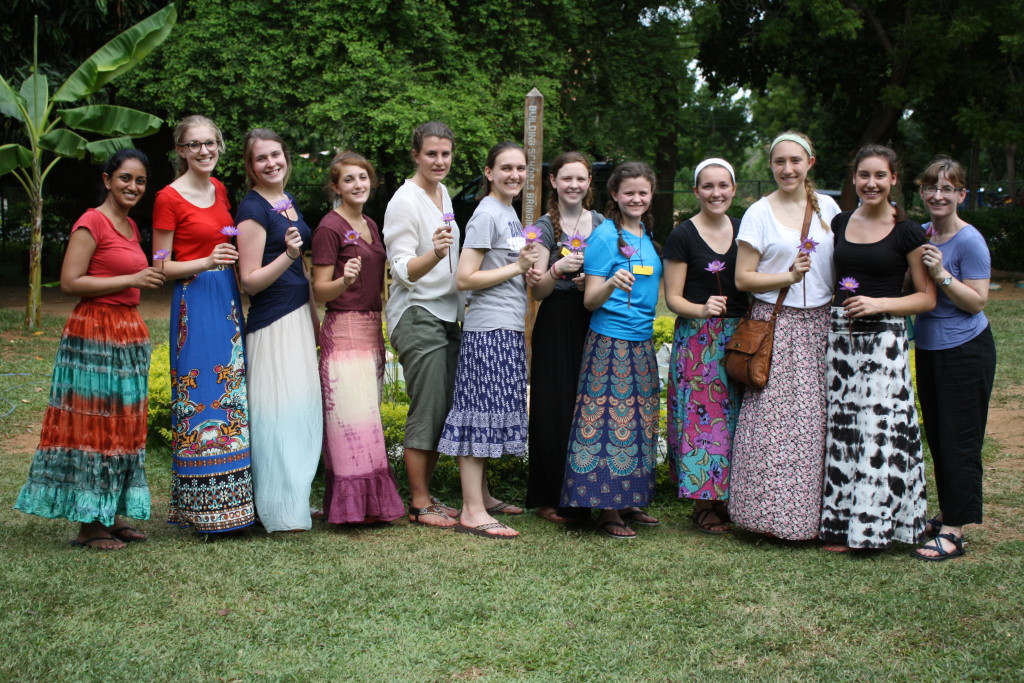 2014 Malini Summer Fellows pose with their parting gift from a village school in Lunugamvehera, Sri Lanka. 