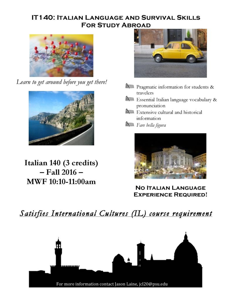 IT 140 Italian Language and Survival Skills for Study Abroad! 